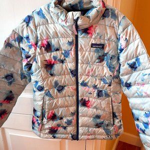 Girls Patagonia Down Sweater Puffer Blue/Pink Water Color Size 10